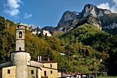 The village of Cardoso, with the view of the beautiful nature of the Park Forato, in the Apuan Alps.