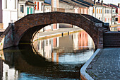 Pedestrian bridge in Comacchio. Emilia Romagna, Italy