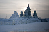 An ice sculpture of pagoda towers in Harbin, China on January 17, 2009. The Harbin Ice and snow festivals is one of the world's biggest, and it covers an area of 400,000 square meters, with ice consumption at 120,000 cubic meters. There are more than 2000