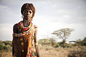 HAMER VILLAGE, OMO VALLEY, ETHIOPIA. A portrait of a young woman in the Hamer Village in the remote Omo Valley of Ethiopia.