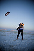 Jason Magness taking off with his snowkite.