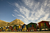 Sunrise lights up the small Victorian beach houses on Muizenberg Beach on Cape Town's False Bay Coast, South Africa on April 18, 2008.