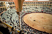 May 1, 2011 - Madrid, Spain : A bullfight is underway in the Plaza de Toros de Las Ventas, Madrid, Spain's premiere bullfighting venue. The Plaza de Toros de Las Ventas, located in Madrid's Guindalera neighborhood in the Salamanca district, was designed i