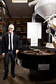 James Freeman of Blue Bottle coffee is the leader of the artisanal Japanese-style,  slow-drip brewing movement,  photographed in the warehouse in Oakland,  Ca.