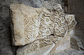 Rock carvings in the Temple of Diana Temple de Diana, in the Fountain Gardens Jardins de la Fontaine, Nimes France.