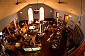 View of the Cathedral Cafe in downtown Fayetteville, WV from the balcony gift shop above.