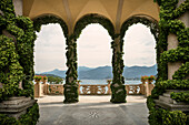 Famous Star Wars round arches at Villa del Balbianello, Lenno, Lake Como, Lombardy, Italy, Europe