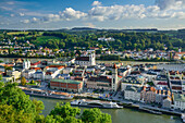Old town with town hall and church of St. Michael, Passau, Lower Bavaria, Germany