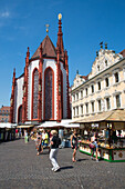 Market square with Marien chapel and Falkenhaus building, Wuerzburg, Franconia, Bavaria, Germany
