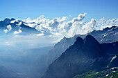 Blick auf Val di Masino, Sentiero Roma, Bergell, Lombardei, Italien