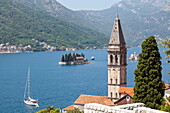 St. Nicholas Church and St. George's Island in the background, Perast, Bay of Kotor, UNESCO World Heritage Site, Montenegro, Europe