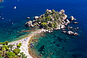 Tourists on Isola Bella Beach, Taormina, Sicily, Italy, Mediterranean, Europe