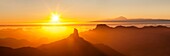 Roque Bentayga and Tenerife with Mount Teide, Gran Canaria, Canary Islands, Spain, Atlantic, Europe