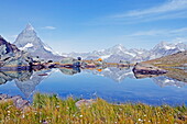 Camping at a lake near The Matterhorn, 4478m, Zermatt, Valais, Swiss Alps, Switzerland, Europe