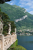 Terrace statues, Villa Barbonella, Lake Como, Italian Lakes, Lombardy, Italy, Europe