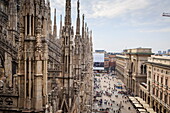 View over the Piaza Duomo from the Duomo (Cathedral), Milan, Lombardy, Italy,  Europe