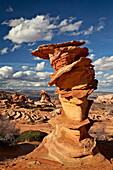 Layered sandstone column under clouds, Coyote Buttes Wilderness, Vermillion Cliffs National Monument, Arizona, United States of America, North America