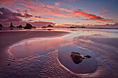 Sunset with orange clouds, Bandon Beach, Oregon, United States of America, North America
