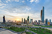 Elevated view of the modern city skyline and central business district, Kuwait City, Kuwait, Middle East