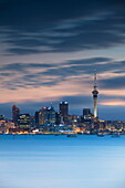 View of Auckland skyline at dusk, Auckland, North Island, New Zealand, Pacific