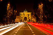 Triumphal arch, Siegestor at night, Munich, Upper Bavaria, Bavaria, Germany