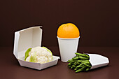 Food concept, fresh food inside fast food containers