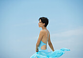 Woman standing in wind