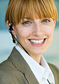 Woman wearing headset