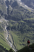 A hiker on a trail, Breithorn Mountain, Switzerland