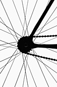 Detail of a bicycle wheel, back lit, studio shot