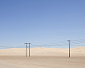 Desert landscape and electric pylons in Yuma, Arizona