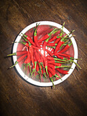 A bowl of red chili peppers