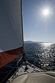 View off of the bow of a sailboat