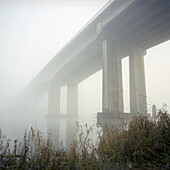 View of bridge at foggy morning, Richmond, British Columbia, Canada