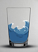 Illustration of choppy waves in a water glass