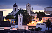 View over the old town to Castel and Santa Maria in the evening light, Tavira, Algarve, Portugal