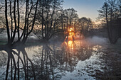 Sunrise along the river Warnow near Ruehn, Mecklenburg Vorpommern, Germany