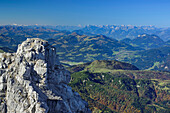Blick vom Gipfel des Rothorn auf Rothörnl, Karwendel und Rofangebirge, Nurracher Höhenweg, Rothorn, Loferer Steinberge, Tirol, Österreich