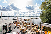Shipping pier and restaurant at Outer Alster, Hamburg, Germany