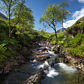 Waterfall in mountains, Argyll and Bute, Highland, Scotland, United Kingdom