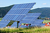 Solar park in summer, Lieschensruh, Edertal, Hesse, Germany, Europe