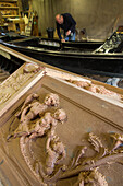 Roberto Tramontin, traditional gondola boat builder, timber carving decoration, Venice, Veneto, Italy