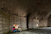 interior, historic fortress island Sant'Andrea built to defend Venice, lstrian stone, walls, sea entrance, lagoon, Italy