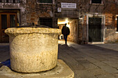 water well, well head, stone, drinking water, square, campo, evening, Venice, Italy