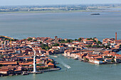 aerial of Murano Island, famous for its glassmaking, Venetian lagoon, Venice, Italy