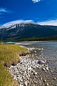 Athabasca River and Colin Range in the background, Jasper National Park, Alberta, Canada