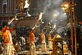 India, Uttar Pradesh, Varanasi, Aarti, Offering of light to the Ganges.
