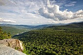 Franconia Notch State Park - Scenic view from the summit of Mount Pemigewasset in Lincoln, New Hampshire USA during the summer months.
