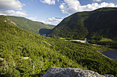 Franconia Notch State Park from Eagle Cliff during the summer months in the White Mountains, New Hampshire USA.