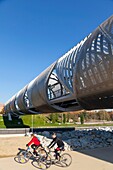 Puente Monumental de Arganzuela in Madrid Rio, Manzanares river, Madrid, Spain. Madrid Rio is the last great ecological development in the city.